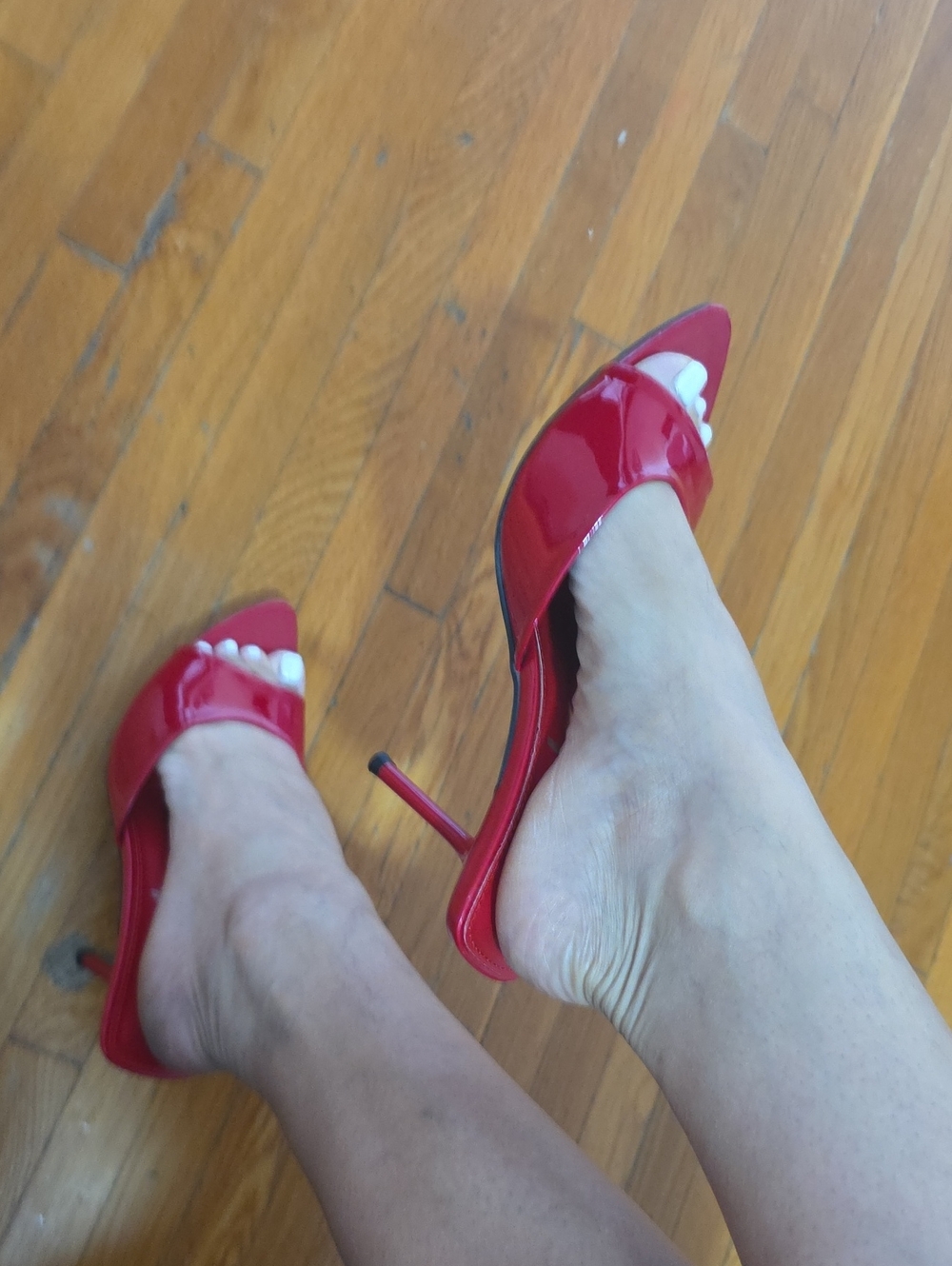 SHEIN Red Patent Open-Toe Stiletto Mules